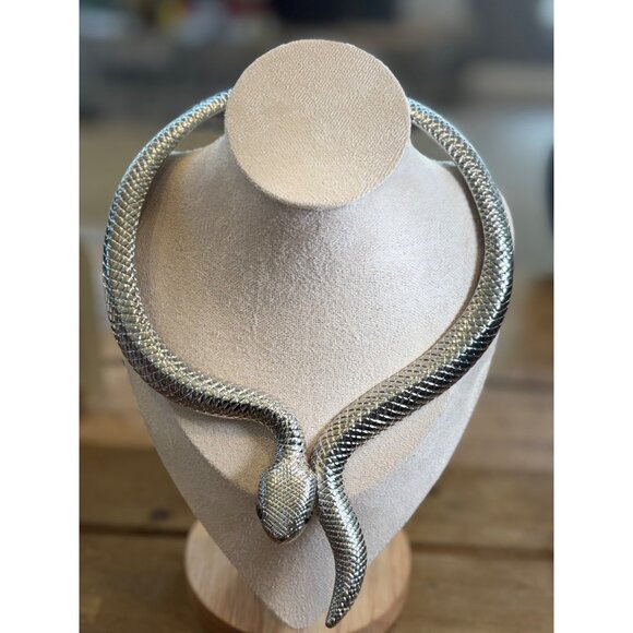 Silver Snake Necklace Choker Collar Style - Picture 2 of 10